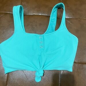 Bombshell Sportswear Aqua Knotted Crop Top